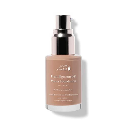 100% PURE Water Foundation Full Coverage Hydrating Makeup, Light Dewy Finish, Moisturizing Concealer Normal to Dry Skin - Fruit Pigment Color Neutral 3.0 w/Pink Undertones for Medium Skin