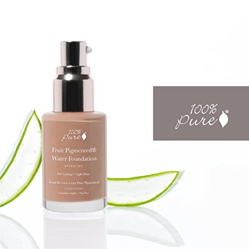 100% PURE Water Foundation Full Coverage Hydrating Makeup, Light Dewy Finish, Moisturizing Concealer Normal to Dry Skin - Fruit Pigment Color Neutral 3.0 w/Pink Undertones for Medium Skin
