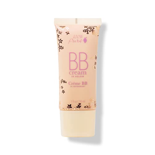 100% PURE BB Cream Shade 20 Aglow Full Face Coverage Skin Care & Glow - All-In-One Primer Concealer & Foundation Makeup - Shimmery, Dewy Youth Medium Color w/Warm Undertone