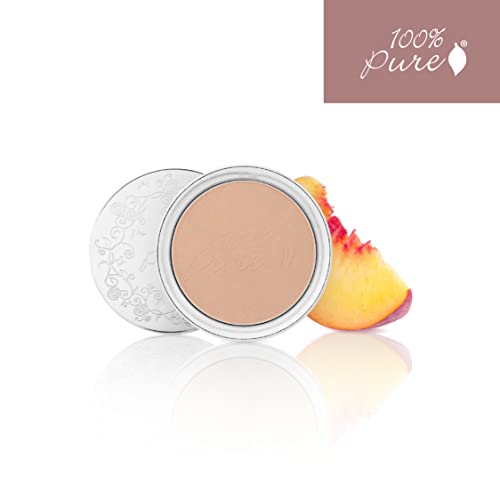 100% PURE Powder Foundation Matte Finish Face Makeup - Oil Absorbing Pressed Poreless Concealer - Vegan Fruit Pigmented Golden Peach Color (Medium-Tan Shade w/Neutral Undertones)