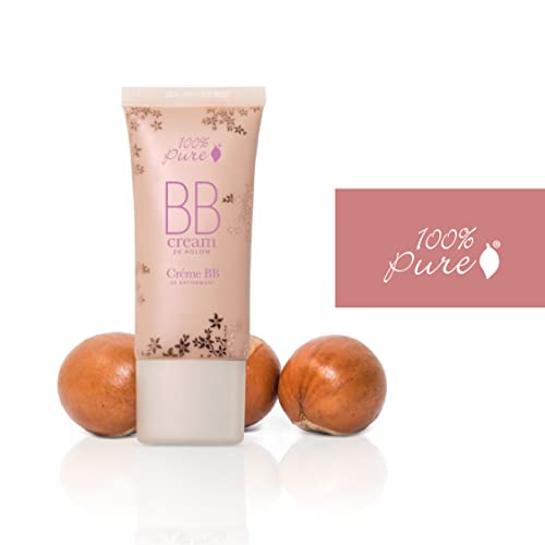 100% PURE BB Cream Shade 20 Aglow Full Face Coverage Skin Care & Glow - All-In-One Primer Concealer & Foundation Makeup - Shimmery, Dewy Youth Medium Color w/Warm Undertone