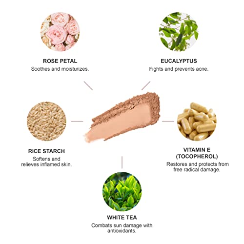100% PURE Powder Foundation Matte Finish Face Makeup - Oil Absorbing Pressed Poreless Concealer - Vegan Fruit Pigmented Golden Peach Color (Medium-Tan Shade w/Neutral Undertones)