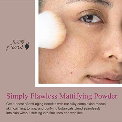 100% PURE Powder Foundation Matte Finish Face Makeup - Oil Absorbing Pressed Poreless Concealer - Vegan Fruit Pigmented Golden Peach Color (Medium-Tan Shade w/Neutral Undertones)