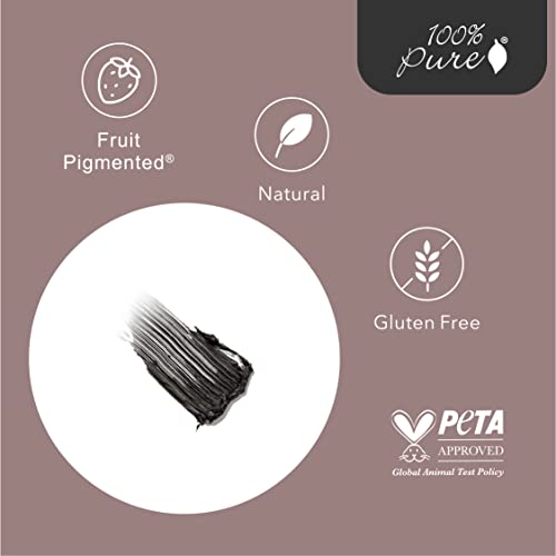 100% PURE Ultra Lengthening Mascara Dramatic Intense Volume & Length Natural Fruit Pigmented Voluminous Eyelash Makeup No Clumping, Smudging or Flaking - Vegan, Black Tea Color