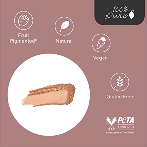 100% PURE Powder Foundation Matte Finish Face Makeup - Oil Absorbing Pressed Poreless Concealer - Vegan Fruit Pigmented Golden Peach Color (Medium-Tan Shade w/Neutral Undertones)