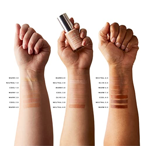 100% PURE Water Foundation Full Coverage Hydrating Makeup, Light Dewy Finish, Moisturizing Concealer Normal to Dry Skin - Fruit Pigment Color Neutral 3.0 w/Pink Undertones for Medium Skin