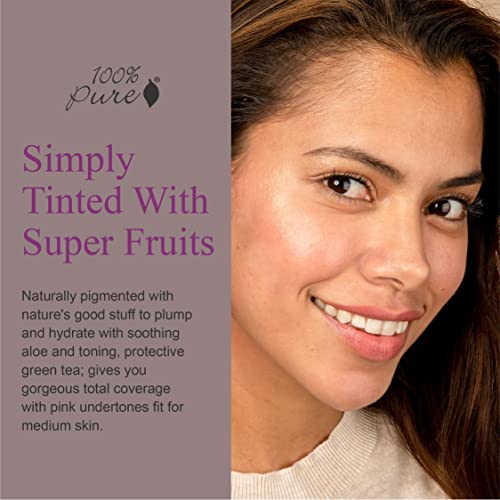 100% PURE Water Foundation Full Coverage Hydrating Makeup, Light Dewy Finish, Moisturizing Concealer Normal to Dry Skin - Fruit Pigment Color Neutral 3.0 w/Pink Undertones for Medium Skin