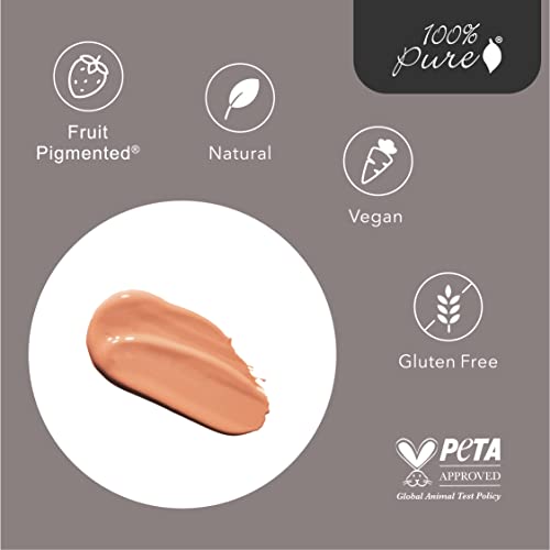 100% PURE Water Foundation Full Coverage Hydrating Makeup, Light Dewy Finish, Moisturizing Concealer Normal to Dry Skin - Fruit Pigment Color Neutral 3.0 w/Pink Undertones for Medium Skin