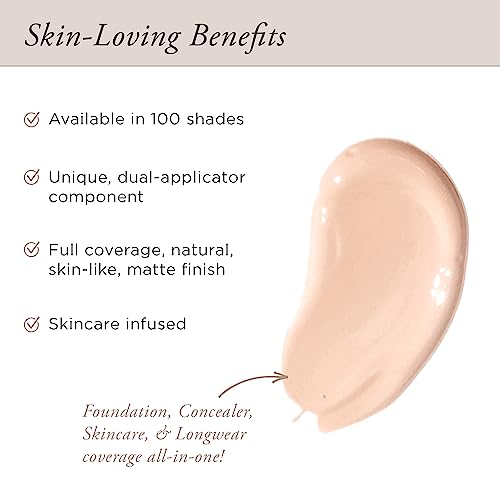 PÜR MINERALS 4-in-1 Love Your Selfie Longwear Foundation & Concealer, Full Coverage Liquid Foundation, Hydrating Formula, Cruelty Free