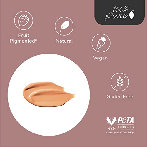 100% PURE Healthy Foundation Full Face Coverage Makeup, Liquid Matte Finish with Anti-Aging Benefits - Vegan Gorgeous Fruit Pigmented Peach Bisque Color (Medium with Olive Undertone)